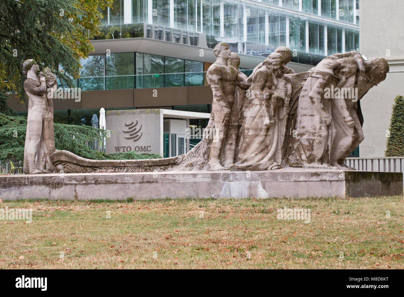 Genf: der Hauptsitz der Welthandelsorganisation und der "menschliche Anstrengung' von James Vibert Stockfoto