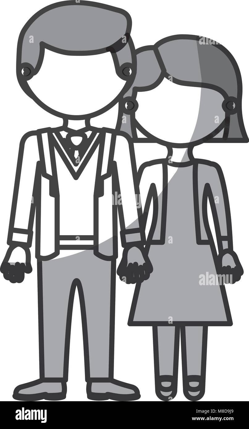 Silhouette Monochrome Schattierung Gesichtslosen Paar Frau Mit Kurzen Haaren In Kleidung Und Mann In Anzug Mit Ergriffen Hande Stock Vektorgrafik Alamy