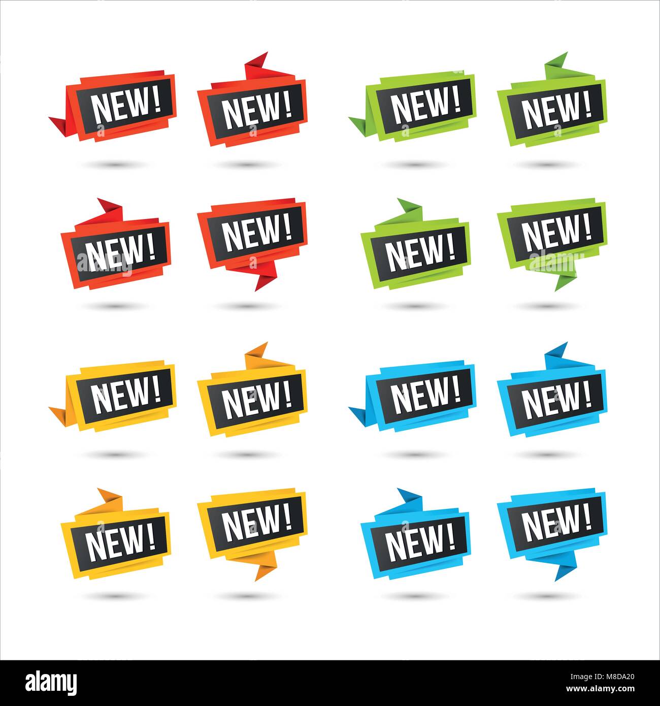 Etiketten für neue Anreise, Preis oder Lage. Vektor Web Icons, in Papier Origami Art, auf weissem isoliert. Stock Vektor