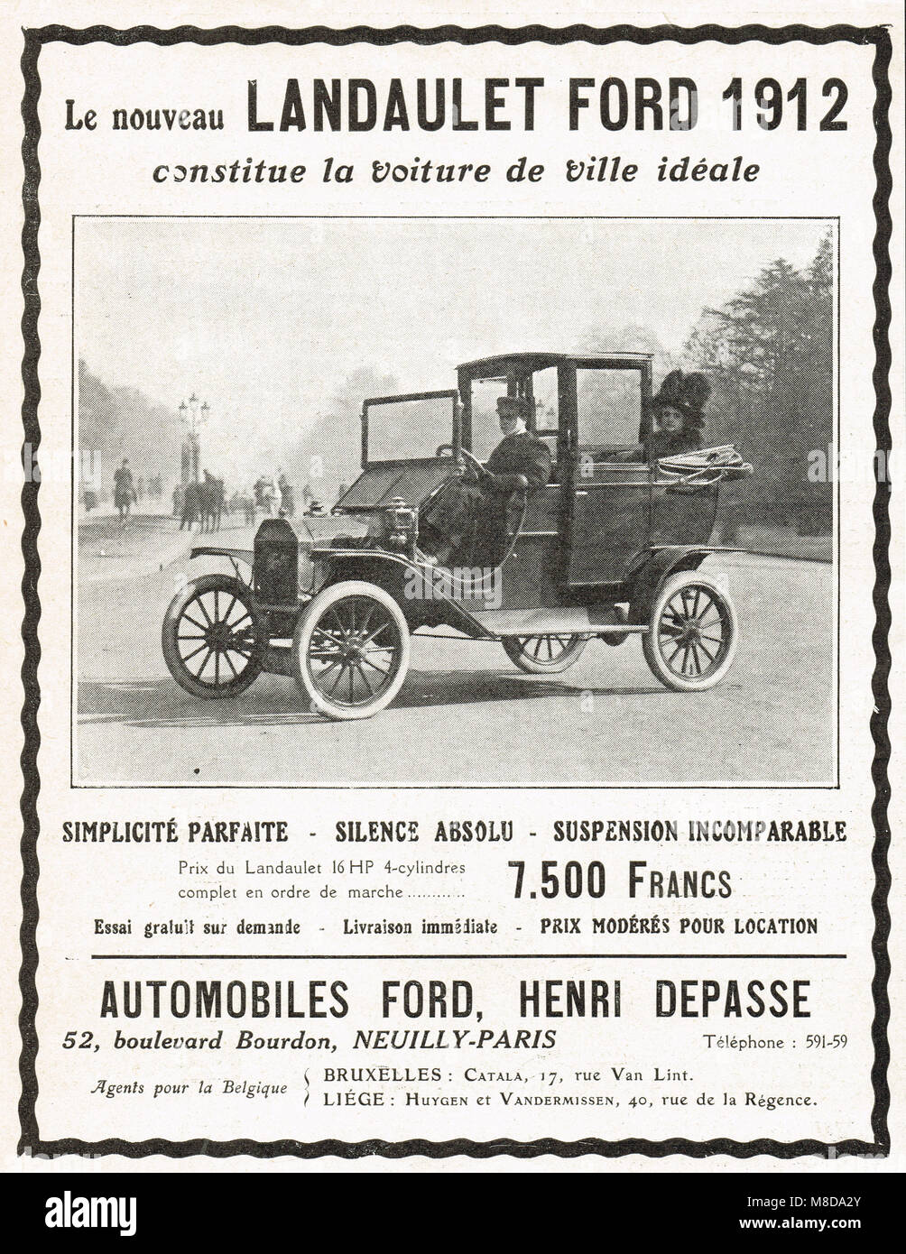 Französische Sprache Advert, Ford Landaulet, 1912 Stockfoto