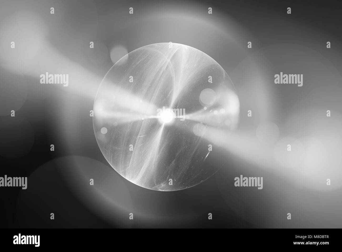 Leuchtende Kugel im Weltraum, schwarze und weiße Textur, Computer generiert abstrakte Intensität Karte, 3D-Rendering Stockfoto