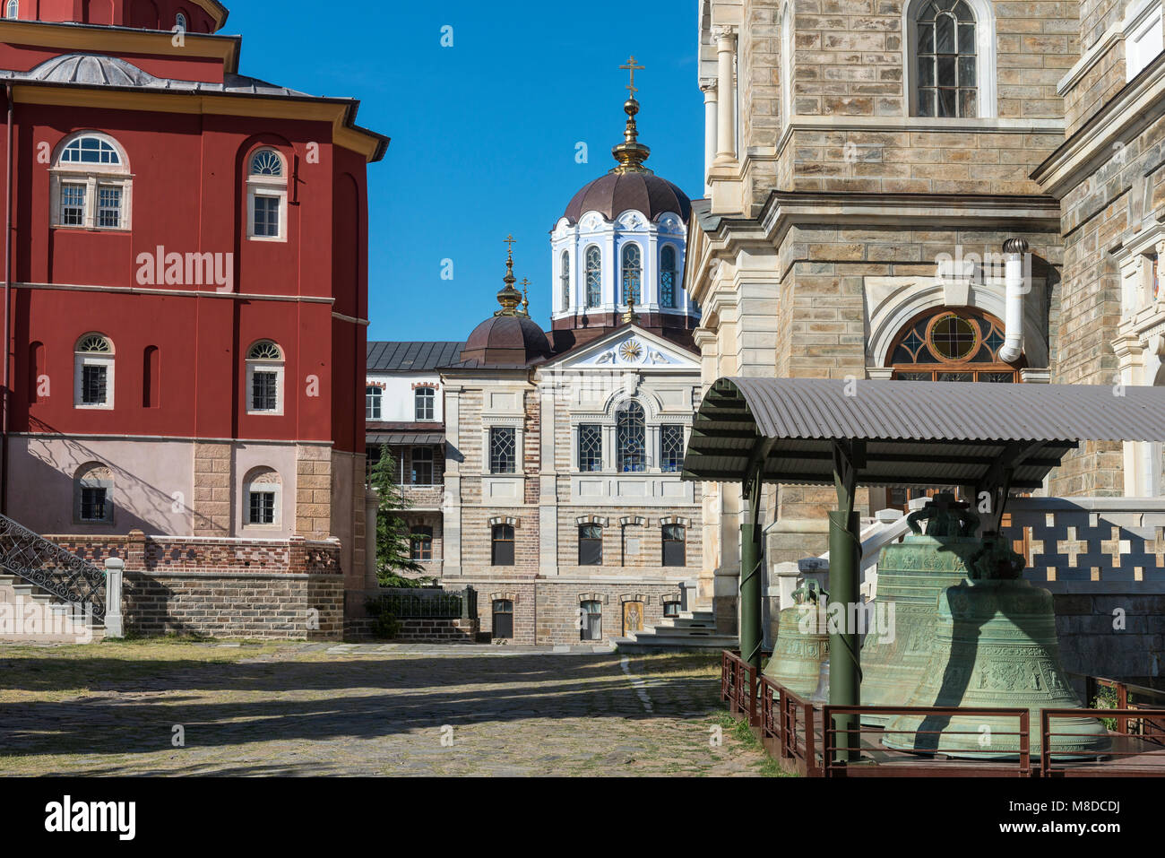 Die Skete von Saint Andrew bei Karyes auf der Halbinsel Athos, Mazedonien, Nordgriechenland Stockfoto