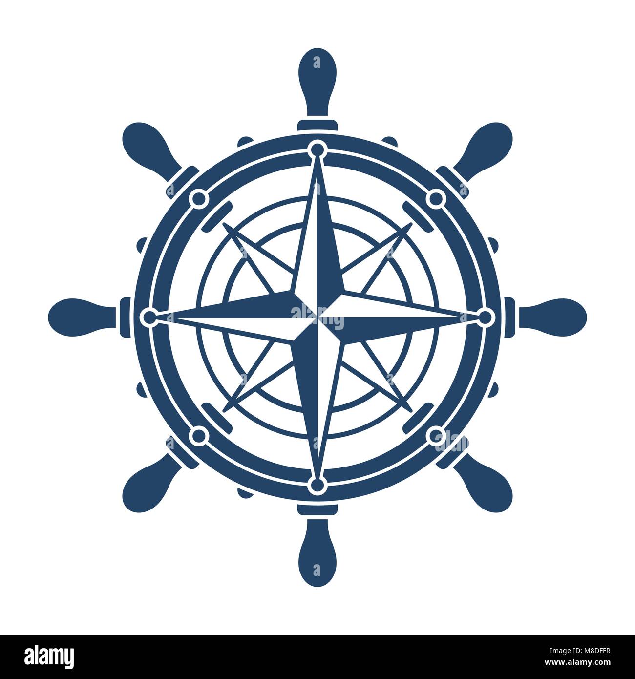 Schiffs Steuerrad und conpass Rose navigation Symbol oder Logo auf weissem  Hintergrund - Vector Illustration Stock-Vektorgrafik - Alamy