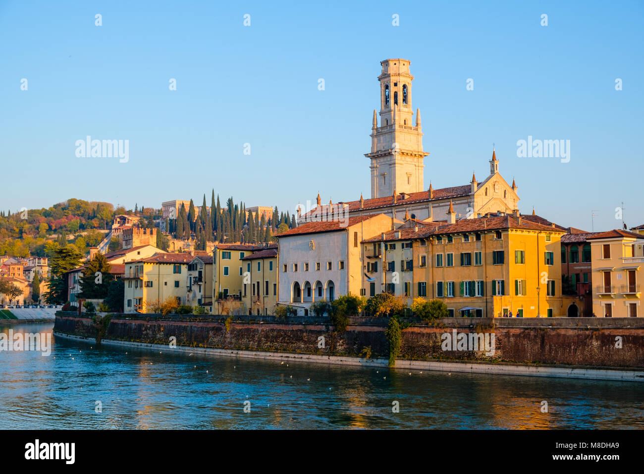 Stadt Verona mit etsch am sonnigen Tag. Italien. Stockfoto
