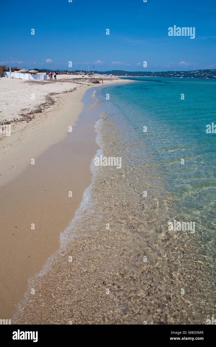 Strand von Pampelonne, beliebten Strand von Saint Tropez, Côte d'Azur, Südfrankreich, Cote d'Azur, Frankreich, Europa, Mittelmeer Stockfoto