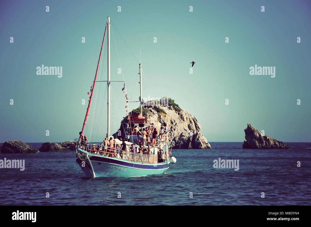 Segelboot parga Griechenland Ionisches Meer Stockfoto