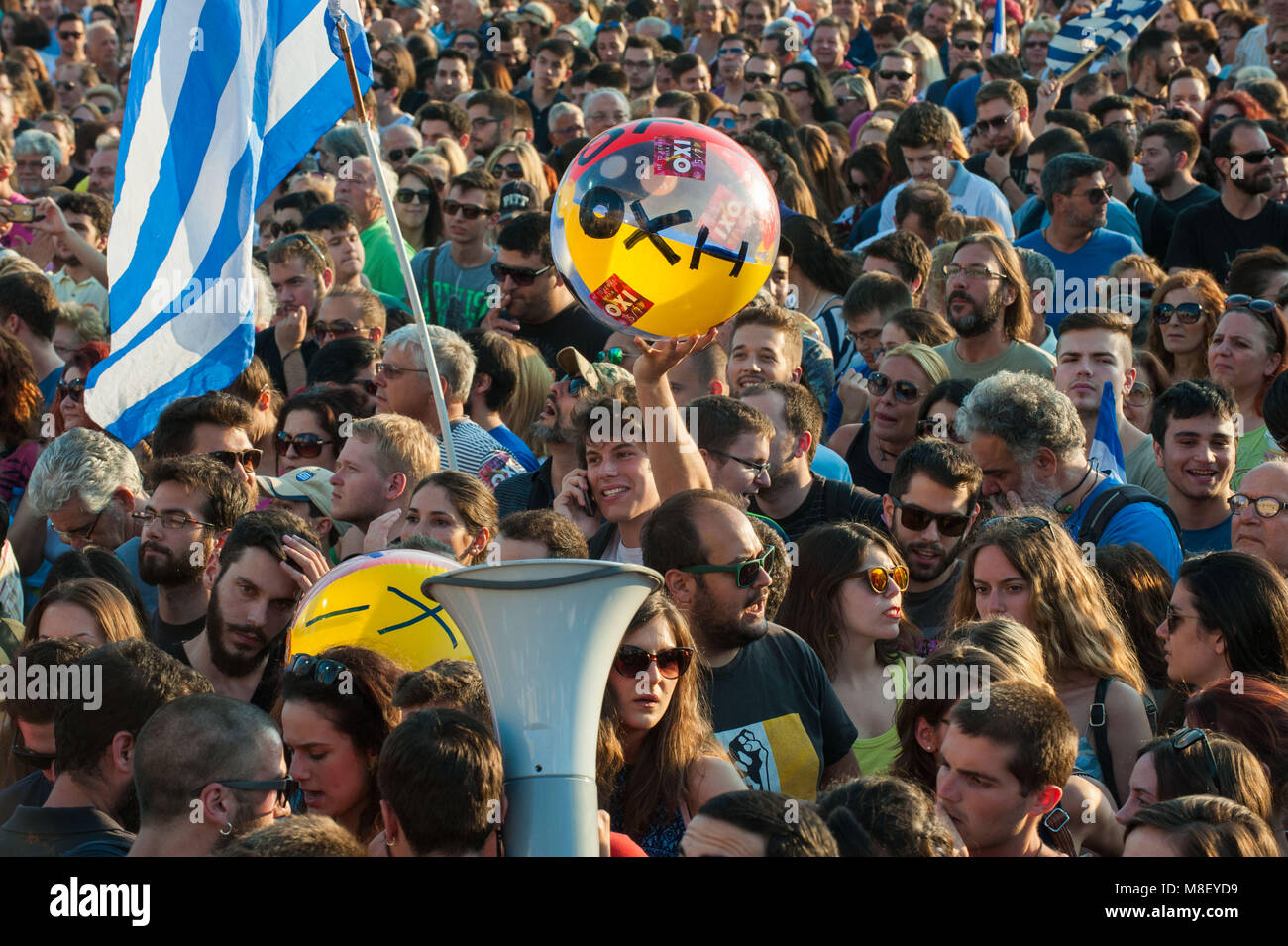 Athen. Unterstützer der Kampagne keine Teilnahme an einer Kundgebung auf dem Syntagma-Platz. Griechenland. Stockfoto