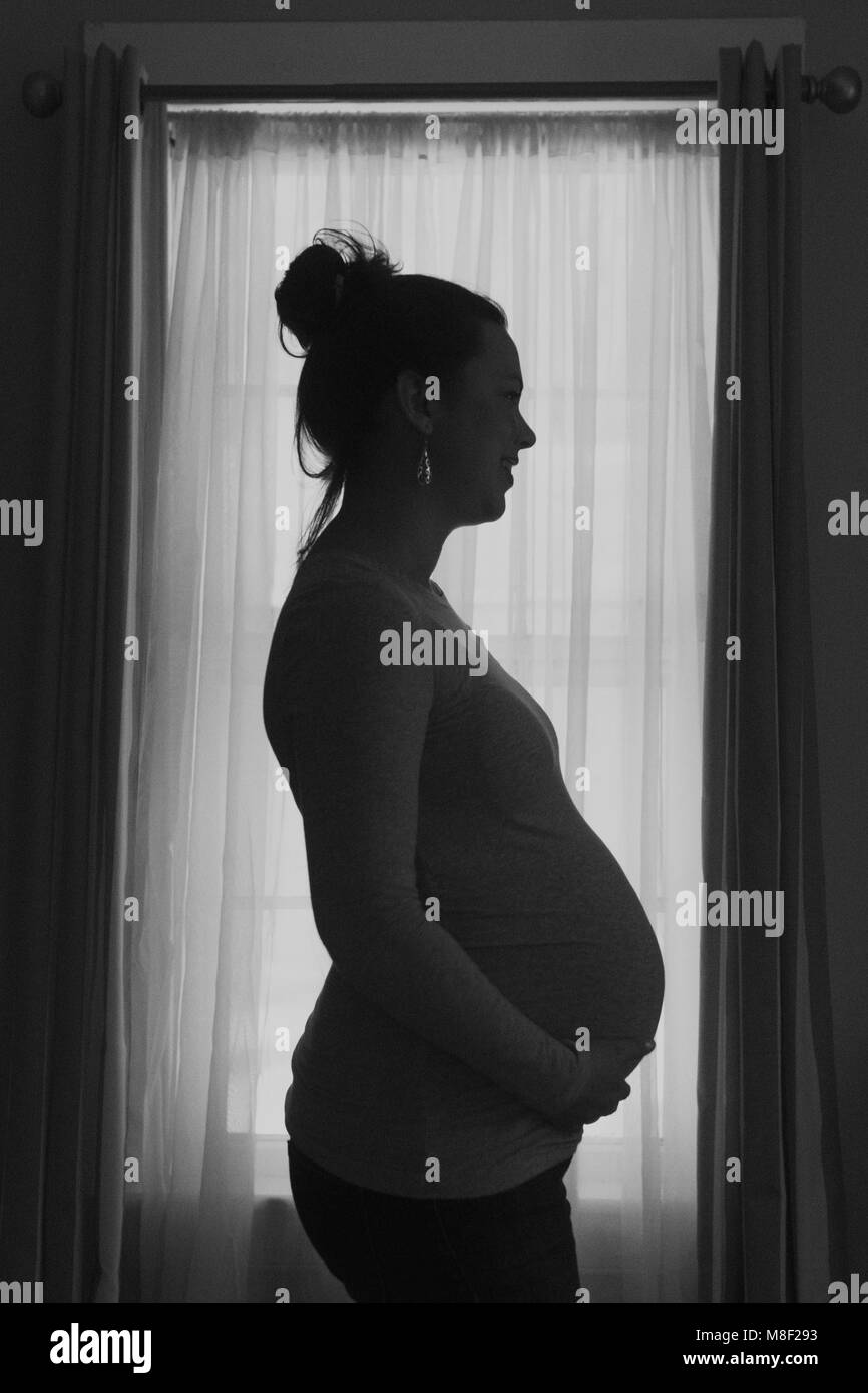 Silhouette der schwangeren Frau Stockfoto