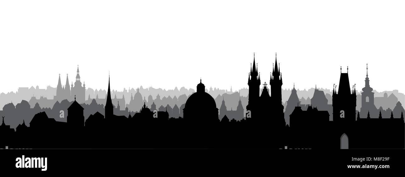 Prag, Tschechische. Städtischen Skyline mit Kathedrale Wahrzeichen Silhouette. Prag Hintergrund Stock Vektor