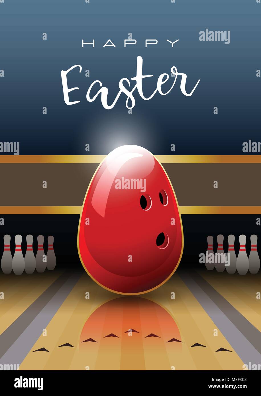 Frohe Ostern. Sport Grußkarte. Eine realistische Easter Egg in Form eines Bowling Ball. Vector Illustration. Stock Vektor