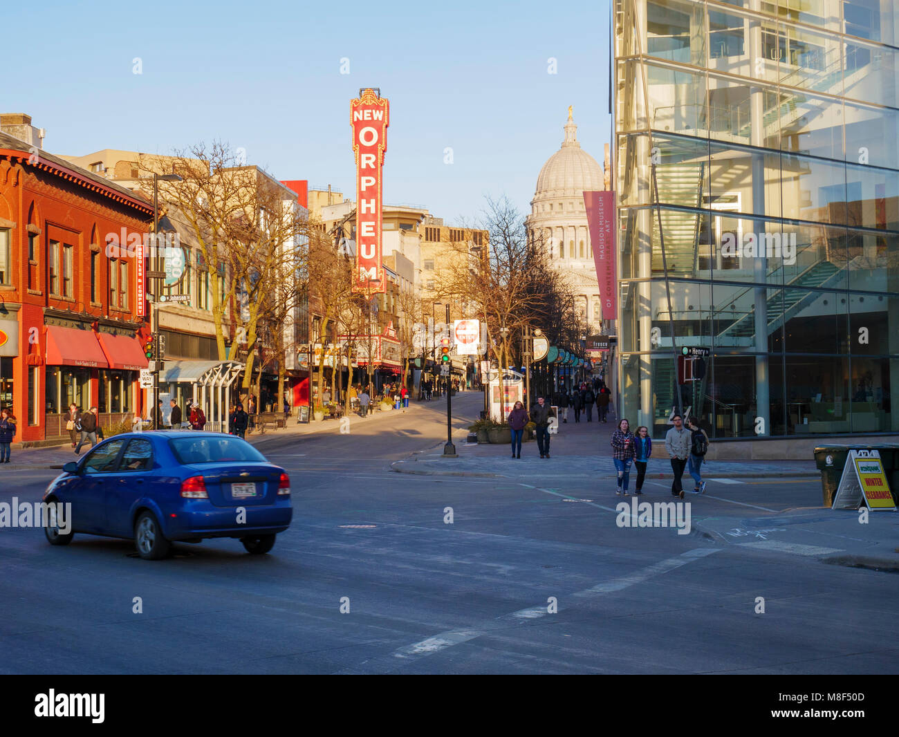 Schnittpunkt von Johnson Street & State Street. Madison, Wisconsin. Stockfoto