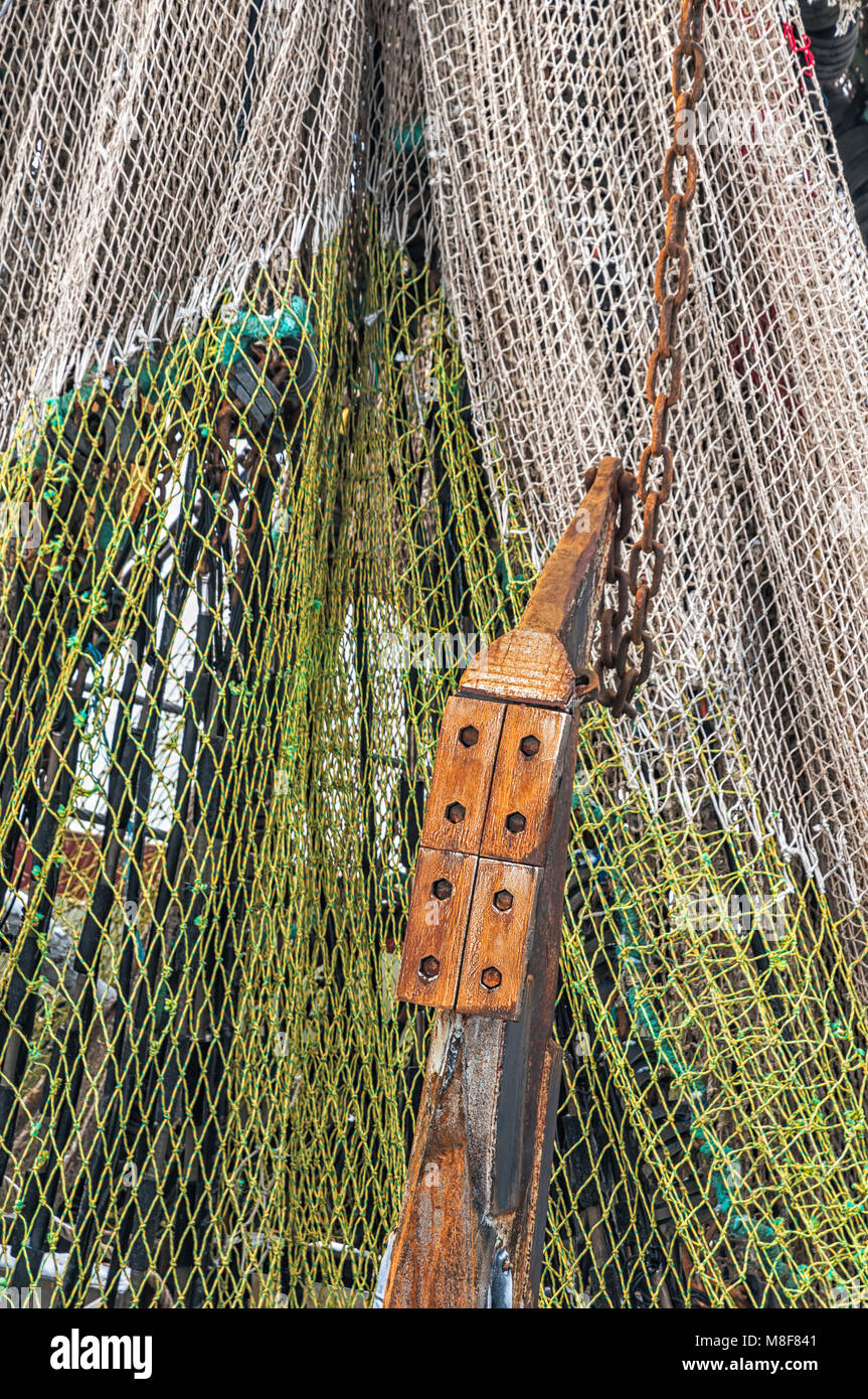 Nahaufnahme eines großen Fischen net auf einem Fischerboot hung Stockfoto