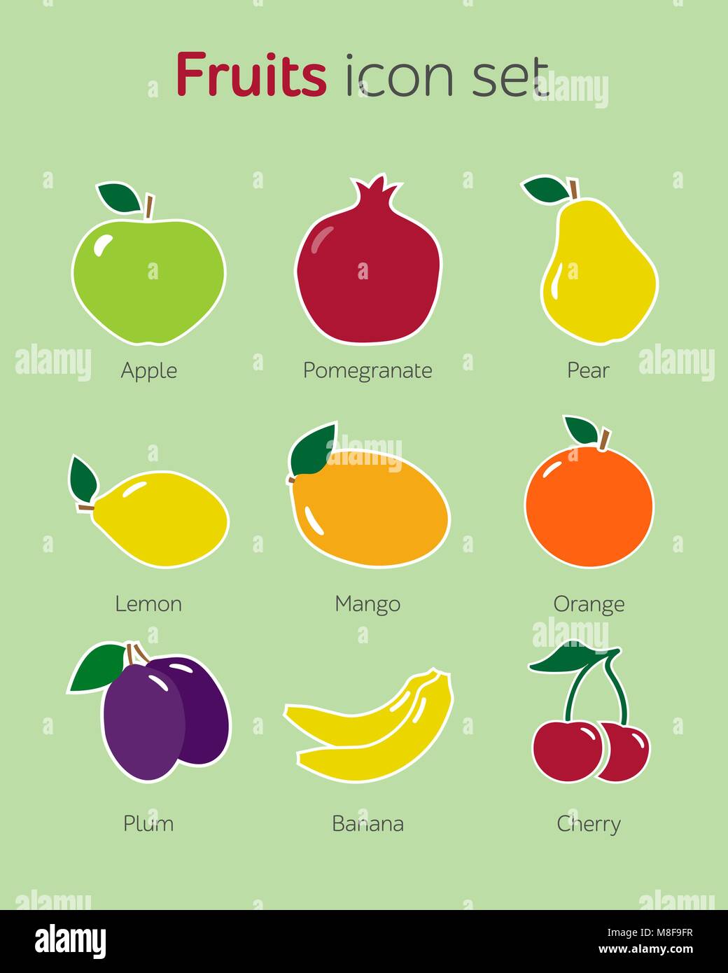 Obst Icon Set einfache flache Vector Illustration. Stock Vektor