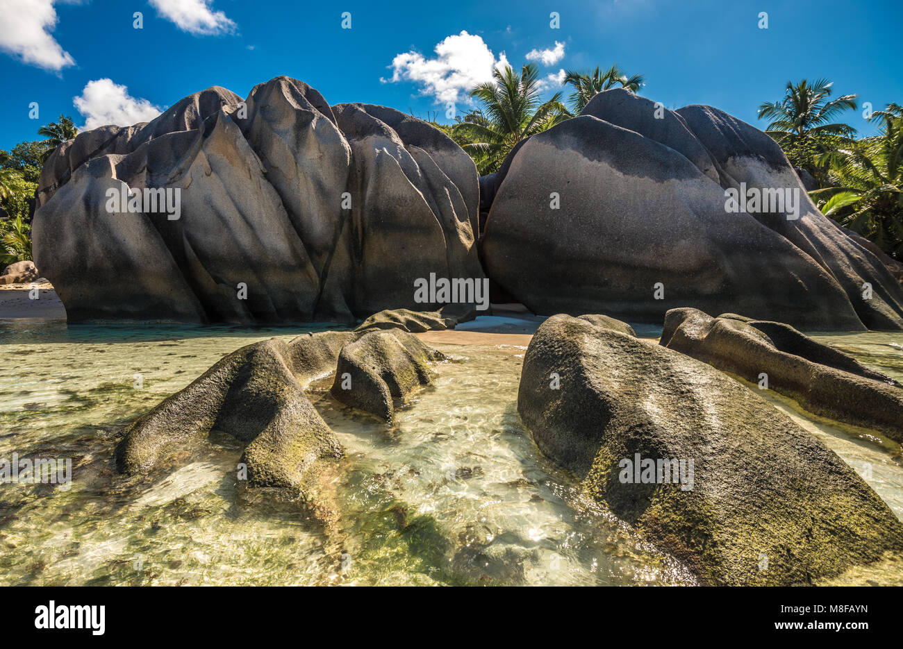 Tropical Island Beach, Source d'Argent, La Digue, Seychellen Stockfoto Tropical Island Beach, Source d'Argent, La Digue, Seychellen Stockfoto