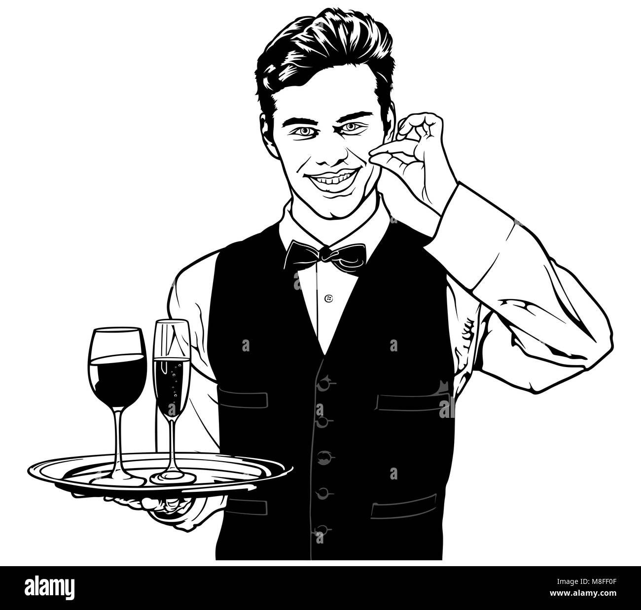 Kellner, die Getränke und köstliche angezeigt Stock Vektor