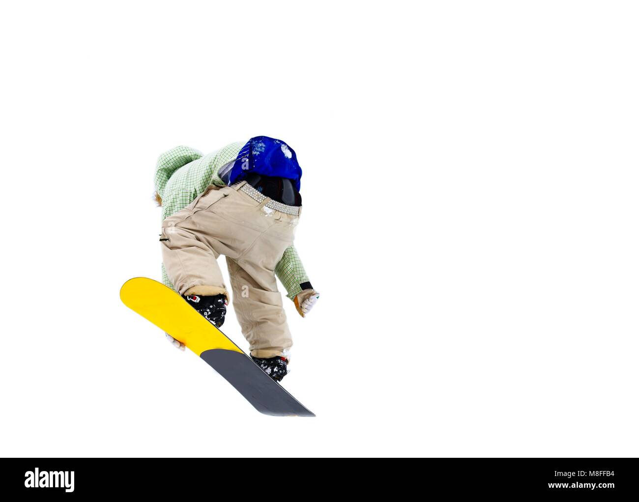 Snowboarder isoliert auf weißem Hintergrund Stockfoto