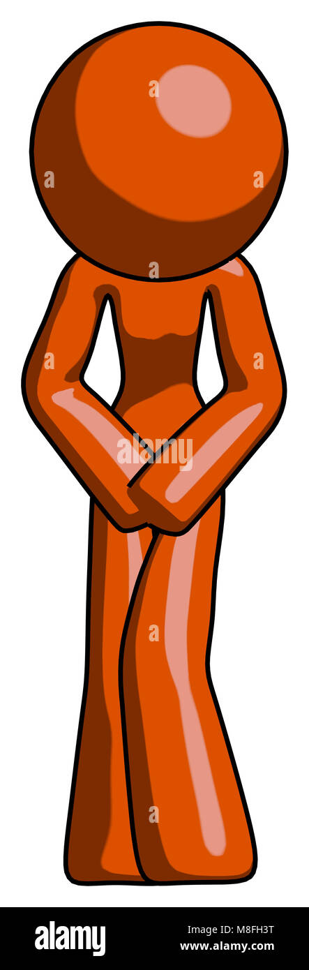 Orange design Maskottchen weiblich, und beugen Sie sich krank oder im Schmerz. Stockfoto