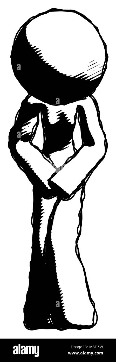 Tinte design Maskottchen weiblich, und beugen Sie sich krank oder im Schmerz. Stockfoto