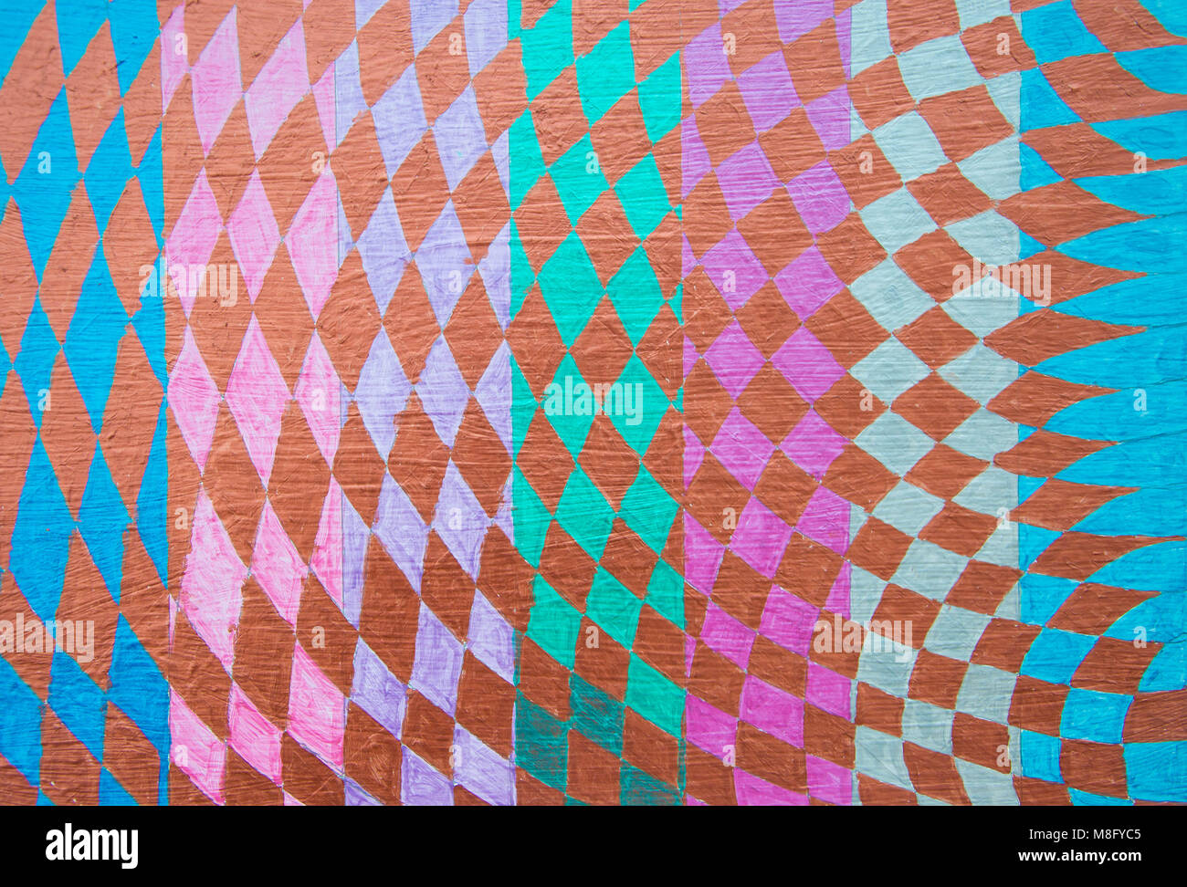 Von Hand bemalt Rautenmuster in metallischen Farben Stockfoto