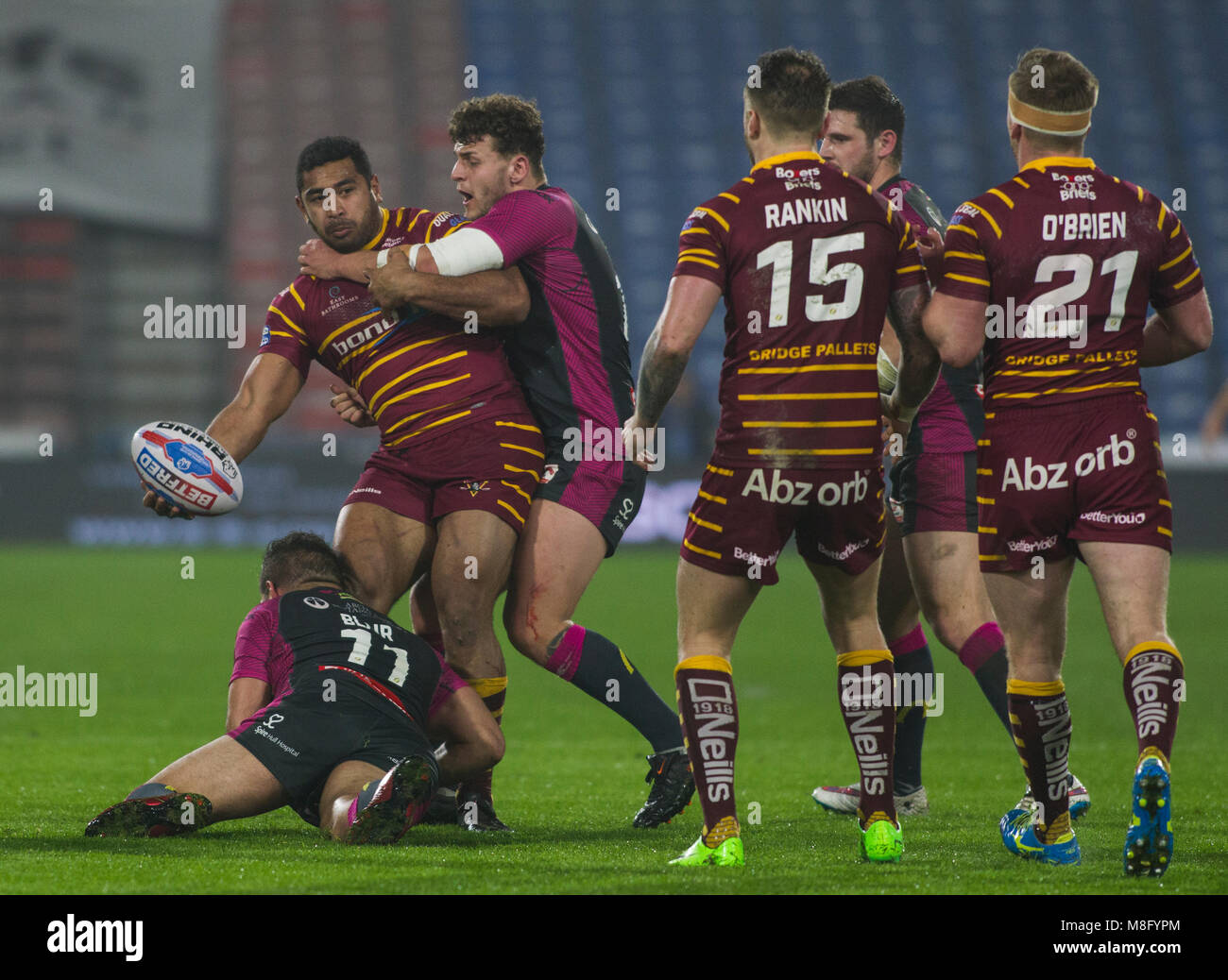 15. März 2018, John Smiths Stadion, Huddersfield, England; Betfred Super League Rugby, Huddersfield Riesen versus Rumpf KR; Hudderfield Riesen zurück r Stockfoto