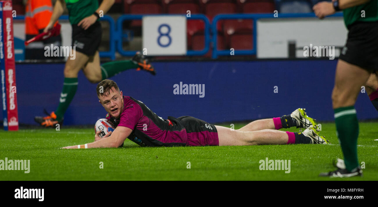 15. März 2018, John Smiths Stadion, Huddersfield, England; Betfred Super League Rugby, Huddersfield Riesen versus Rumpf KR; Rumpf Kr Andrew Hefferna Stockfoto