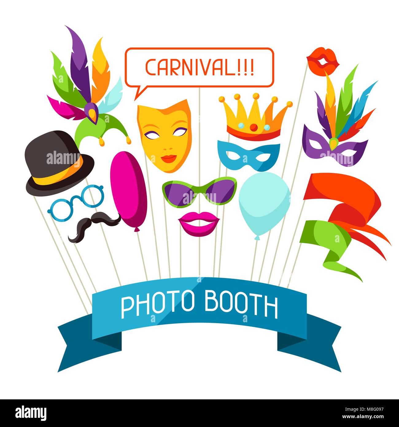 Karneval Photo Booth Requisiten. Zubehör für Festival und Party Stock Vektor