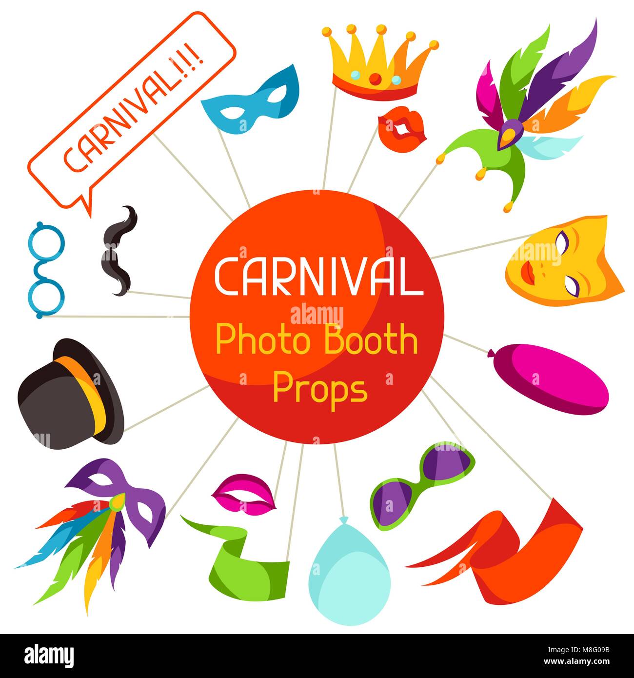 Karneval Photo Booth Requisiten. Zubehör für Festival und Party Stock Vektor