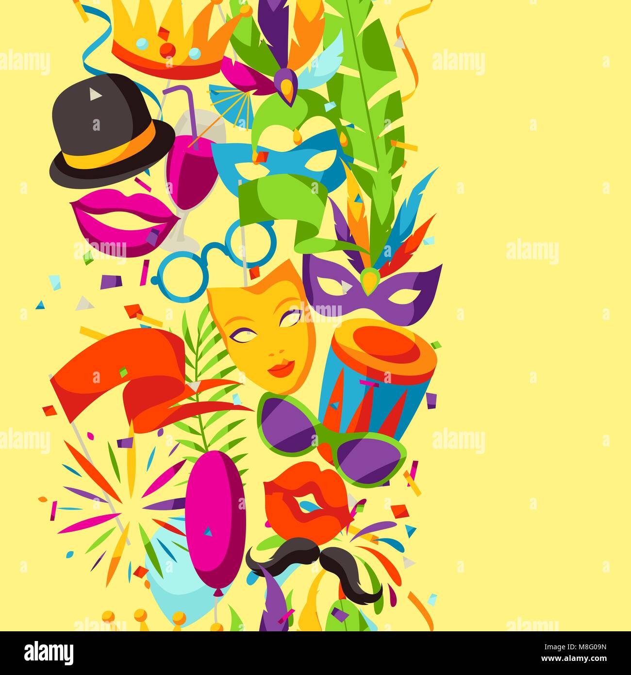 Karneval Party nahtlose Muster mit Feier Symbole, Objekte und Einrichtung Stock Vektor