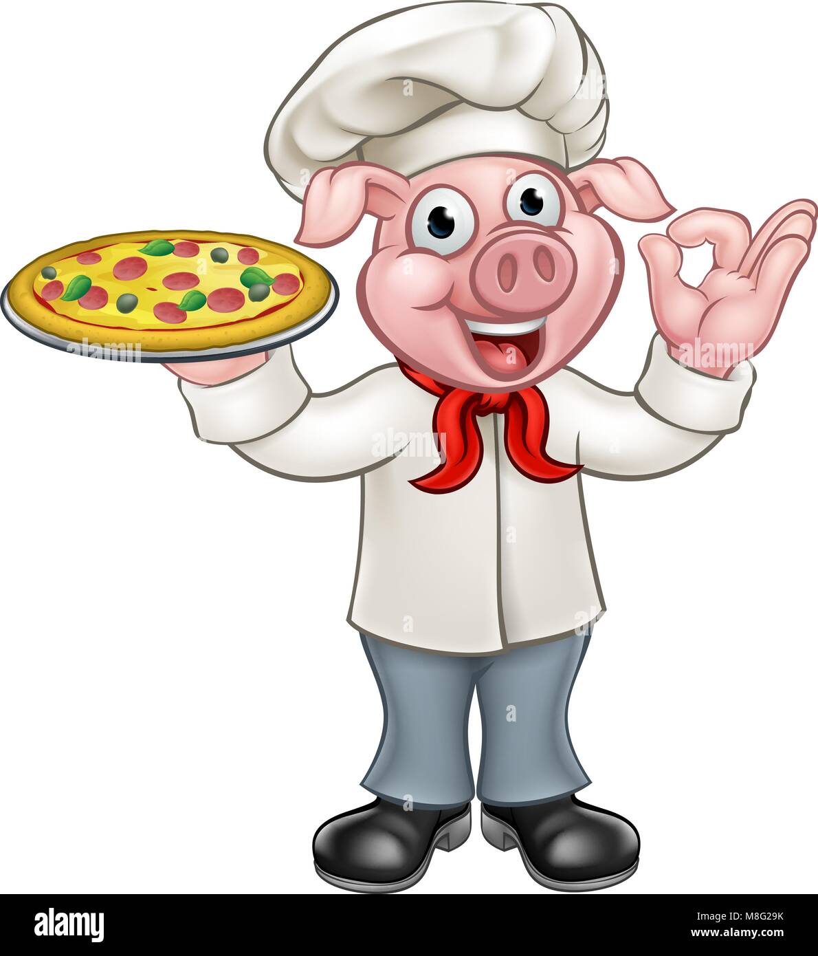 Cartoon Pizza Chef Schwein Charakter Stock Vektor