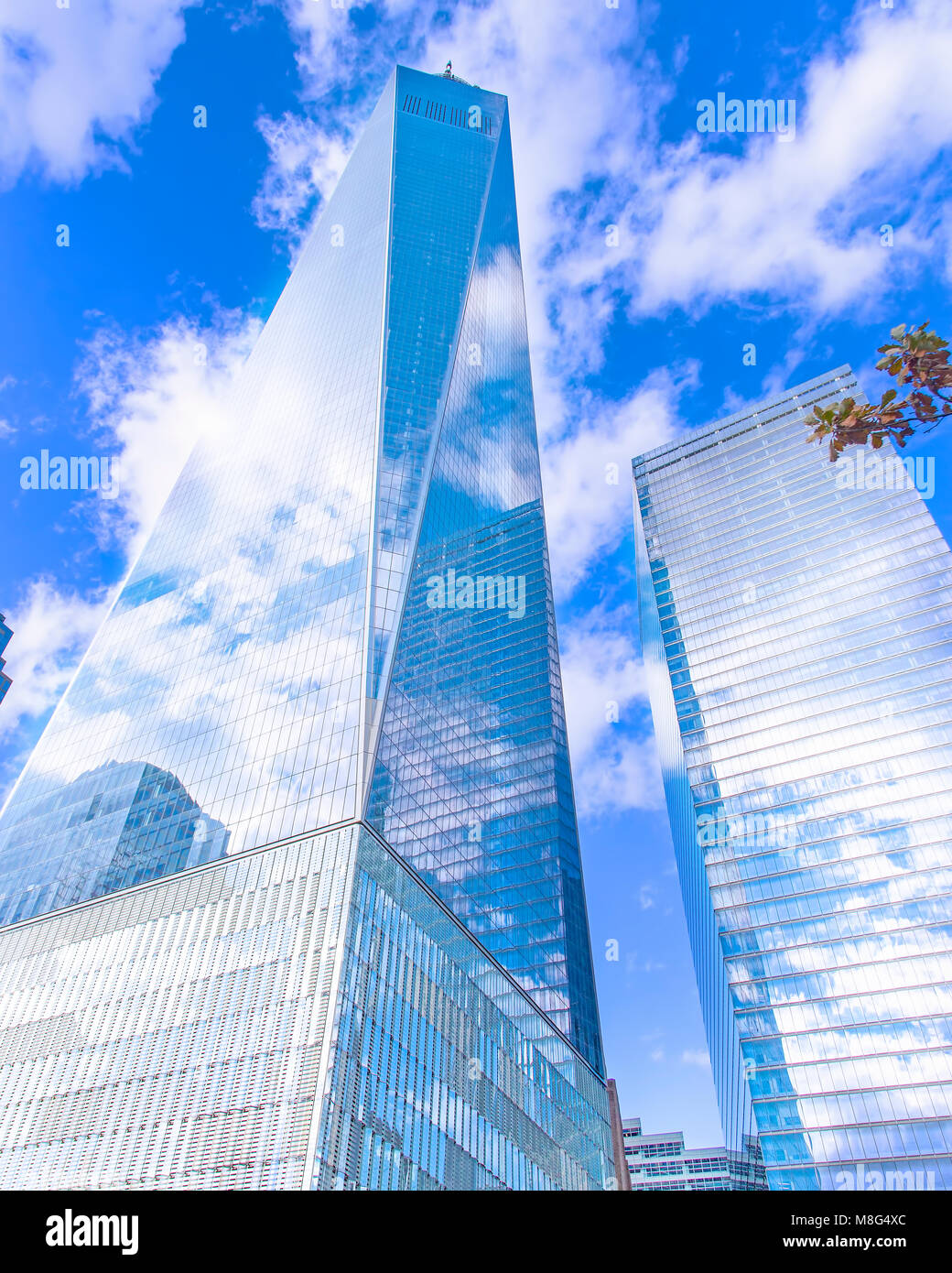 Ein Blick auf das World Trade Center in Manhattan. Eine schöne Arbeit von Architektur und einem beweglichen Denkmal. Stockfoto