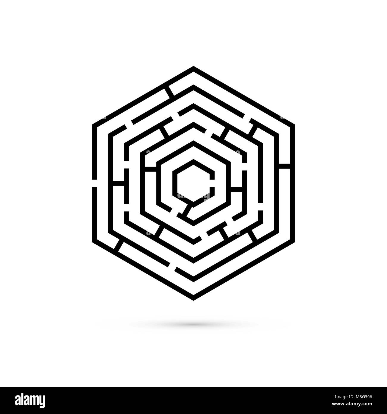 Hexagon Labyrinth. Business Verwirrung und Lösungskonzept. Flache Bauform. Vector Illustration auf weißem Hintergrund Stock Vektor