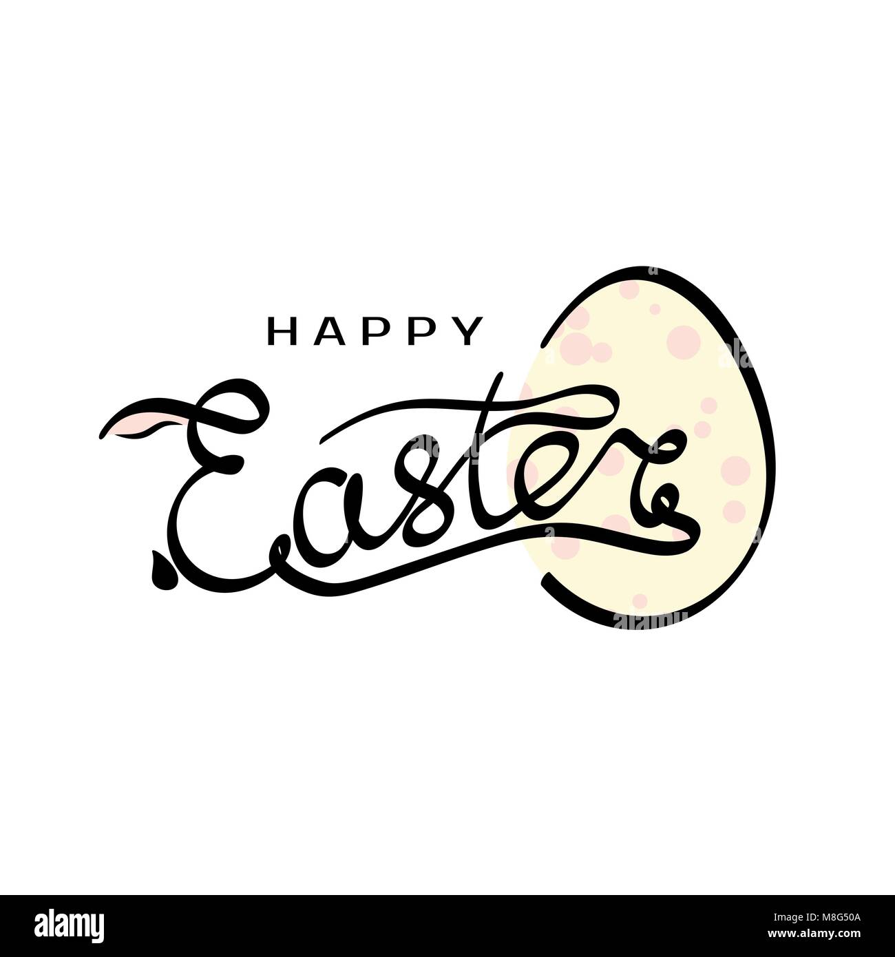 Hand gezeichnet Aufschrift Frohe Ostern mit Kaninchen Silhouette in Buchstabe E und ei Vorlage auf weißem Hintergrund. Vector Illustration für Konstruktion h Stock Vektor