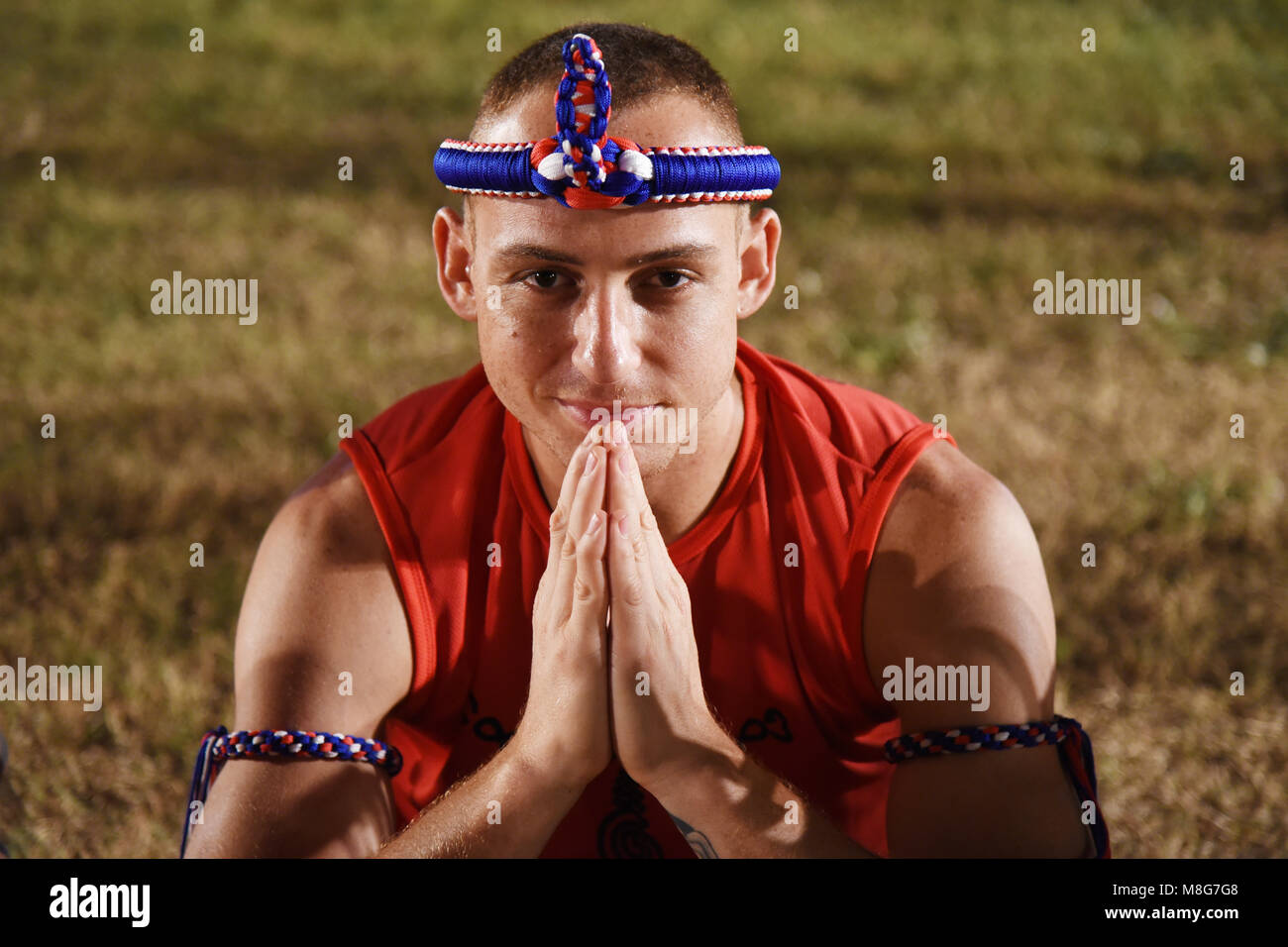 Thailand. 17 Mär, 2018. Mehr als 1.260 Boxer besucht Zeremonie der Wai Khru Ram Muay in der antiken siamesischen Hauptstadt Ayutthaya während Thai Boxing Association Thai Martial Arts Institut Association World Boxing Federation die Professional Boxing Association von Thailand gemeinsam organisiert' Welt wai kru Muay Thai Zeremonie 14.' Dies ist die Thailändische Soldaten den Kampf Thailand und dieses Mal zu schützen beigetreten sind, gibt es mehr als 1.260 Boxer aus 57 Ländern. Credit: Vichan Poti/Pacific Press/Alamy leben Nachrichten Stockfoto