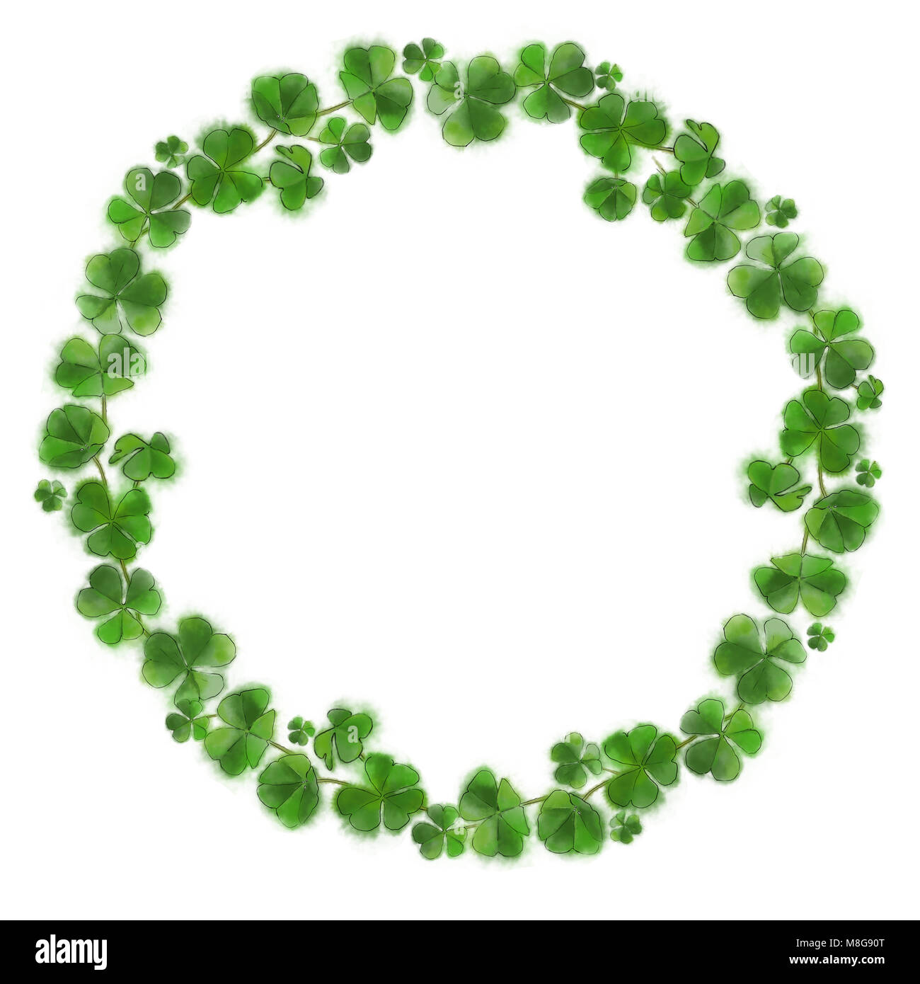 Shamrock Kranz isoliert auf Weiss. St.-Patrick's Day botanischen Anordnung. Runde Endframe für verschiedene Werbemittel drucken Materialien. Stockfoto