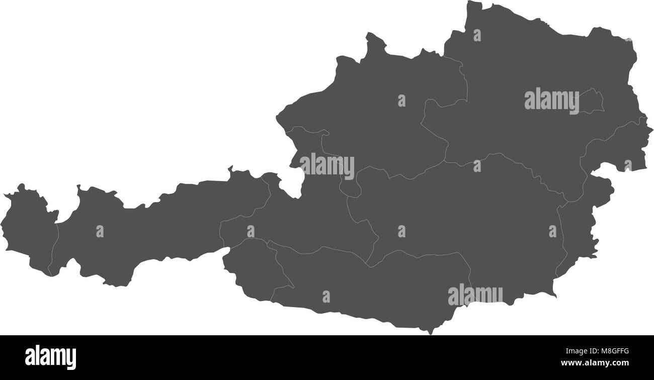 Karte von Österreich aufgeteilt nach Regionen Stock Vektor