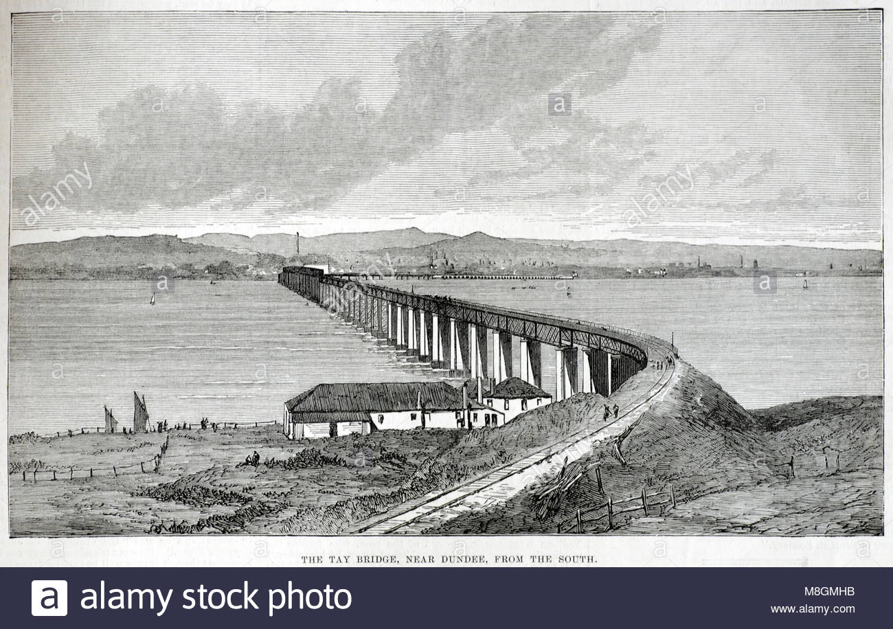 Original Tay Rail Bridge nach Norden nach Dundee, Dezember 1877, 6 Monate vor der offiziellen Eröffnung im Juni 1878 Stockfoto