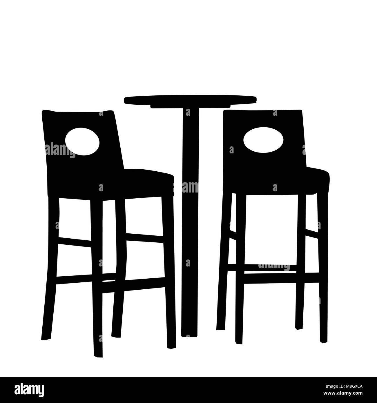 Zwei moderne Stühle und runde Tisch auf weißem Hintergrund, Vector Illustration Stock Vektor