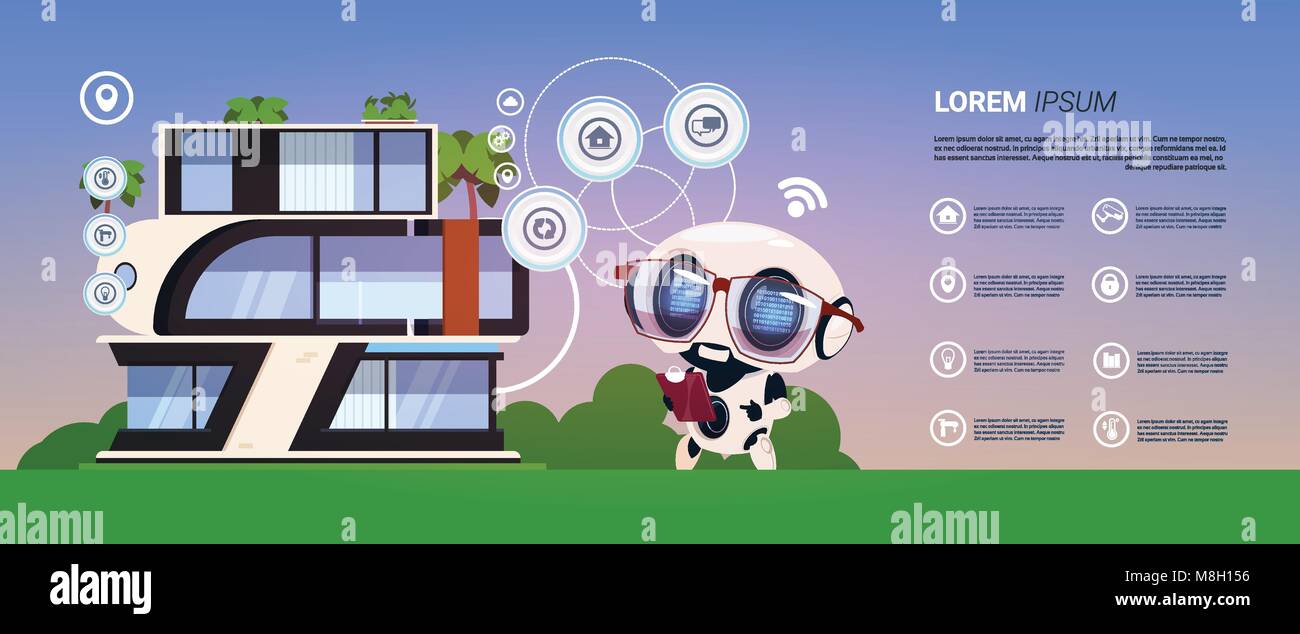Moderne Home System der Robotersteuerung Smart Home Administration Technology Infografik Hintergrund Stock Vektor