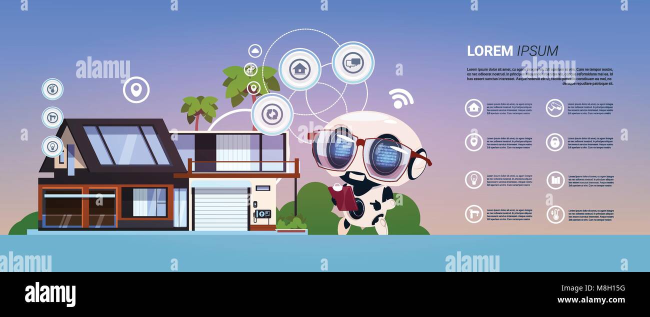 Moderne Home System der Robotersteuerung Smart Home Administration Technology Infografik Hintergrund Stock Vektor