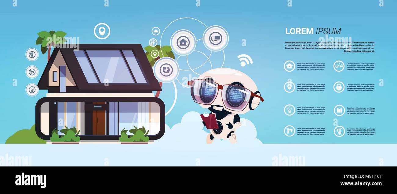 Smart Home Technologie der Roboter Administration Infografik Banner, moderne Home System der Kontrolle Stock Vektor