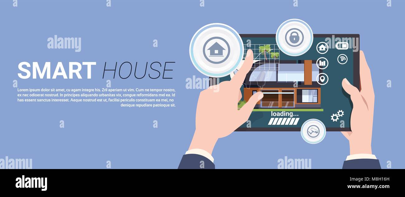 Template Banner moderne Smart Home Technologie Konzept, Home System der Kontrolle der Sicherheit und Automation Stock Vektor