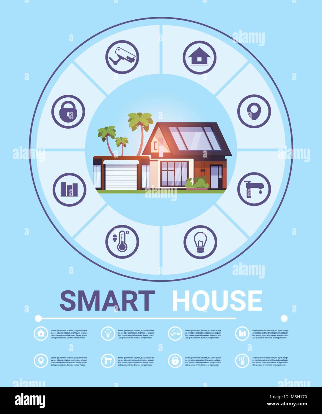 Smart Home Infografik Banner moderne Technologie System der Symbole Vorlage Stock Vektor