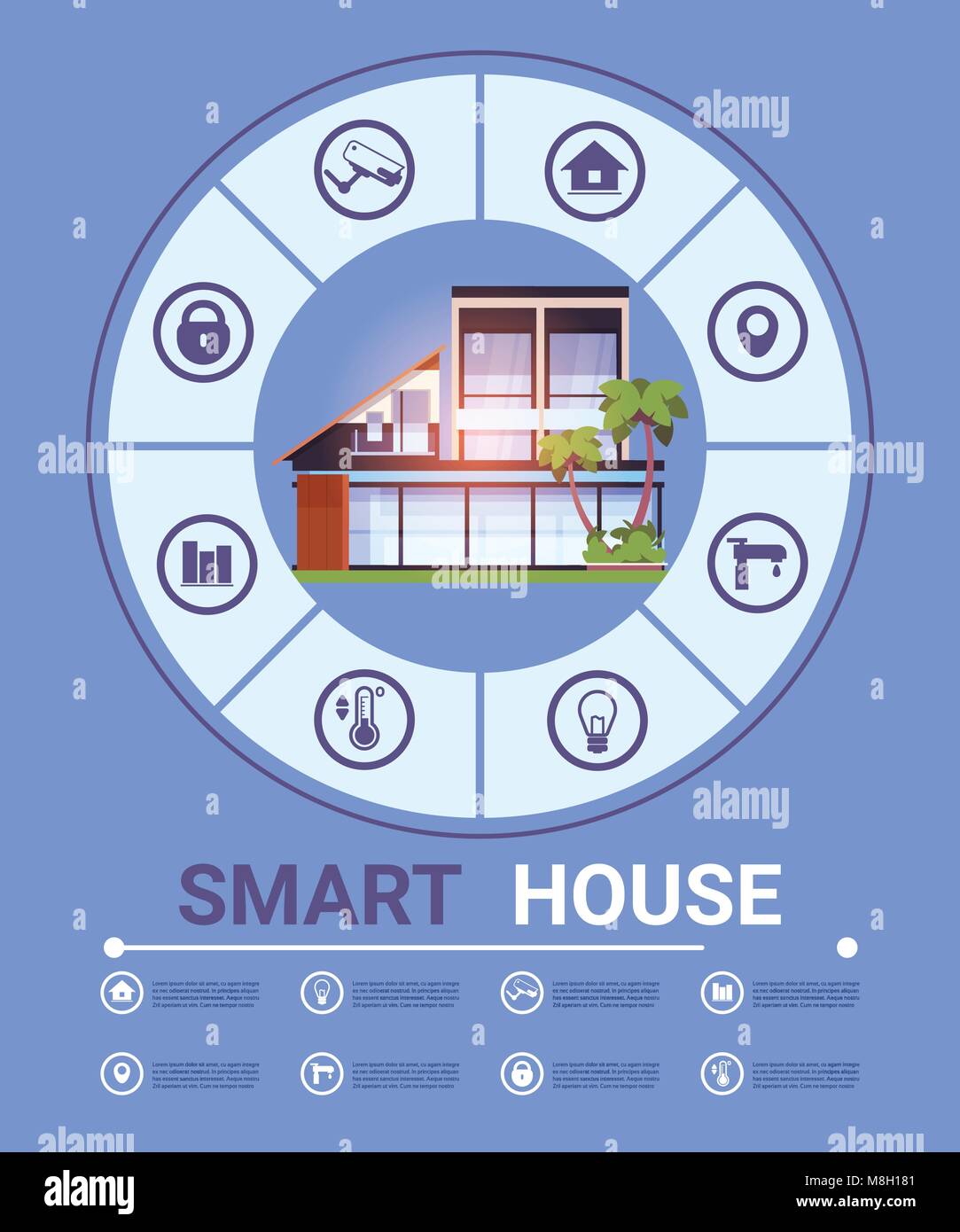 Moderne Smart Home Control Technologie Infografik Elemente Banner Symbole Vorlage Stock Vektor