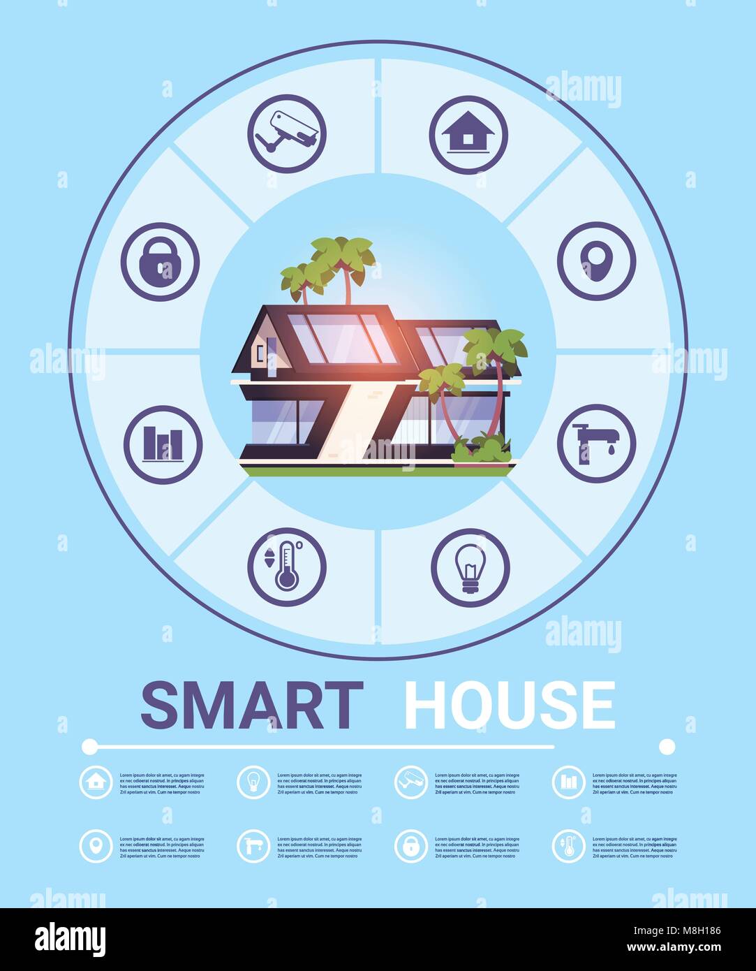 Smart Home Infografik Banner moderne Technologie System der Symbole Vorlage Stock Vektor