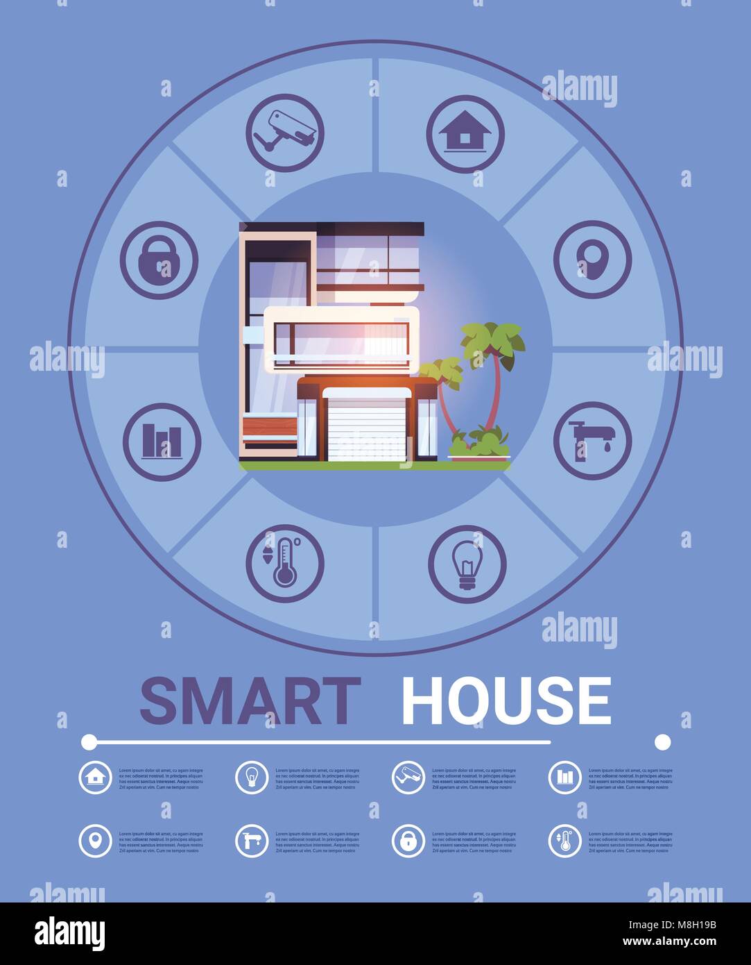 Moderne Smart Home Control Technologie Infografik Elemente Banner Symbole Vorlage Stock Vektor