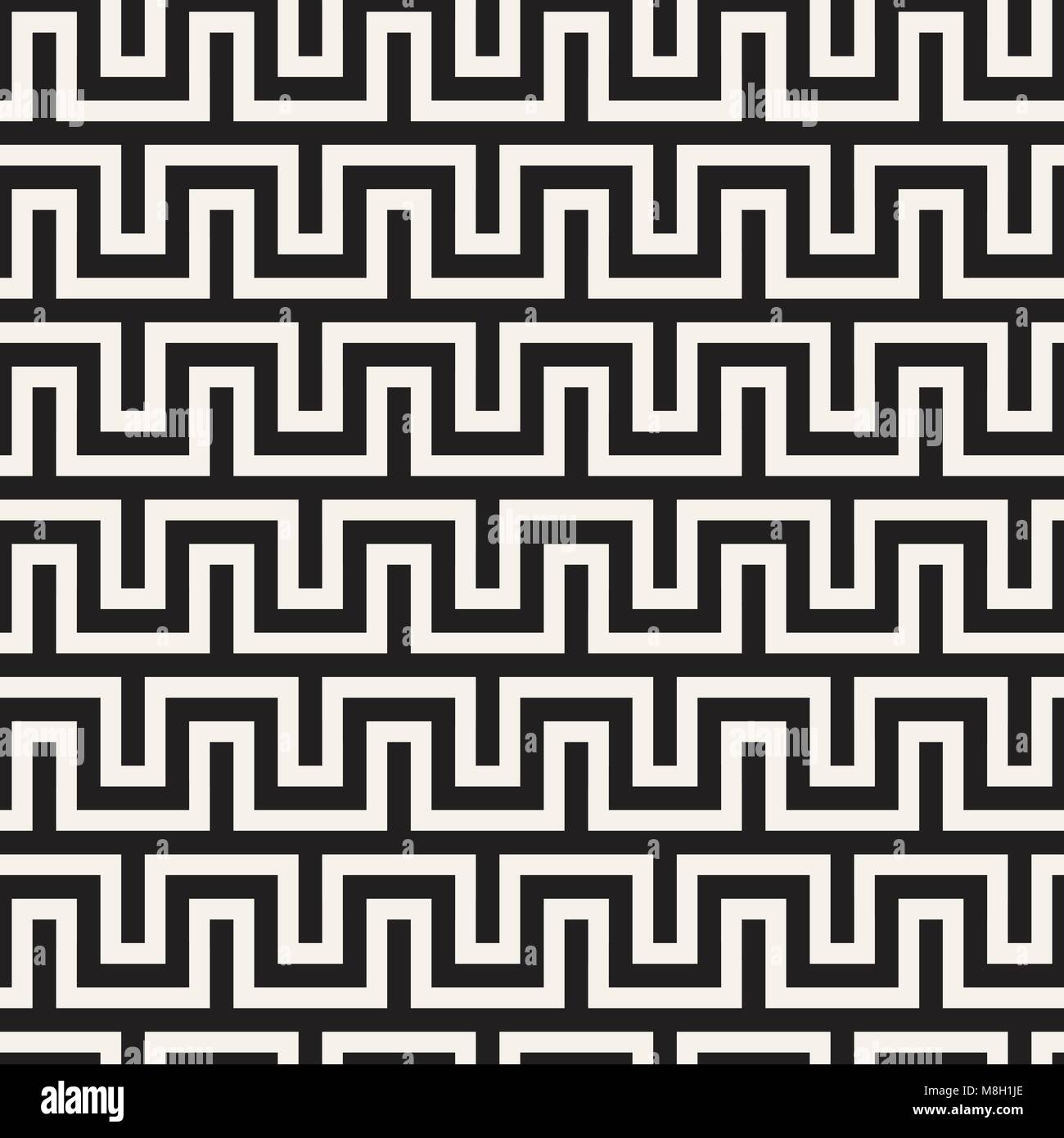 Stilvolle Linien Gitter. Ethnische Schwarzweiß-Textur. Abstrakte geometrische Hintergrund Design. Vektor nahtlose Muster. Stock Vektor
