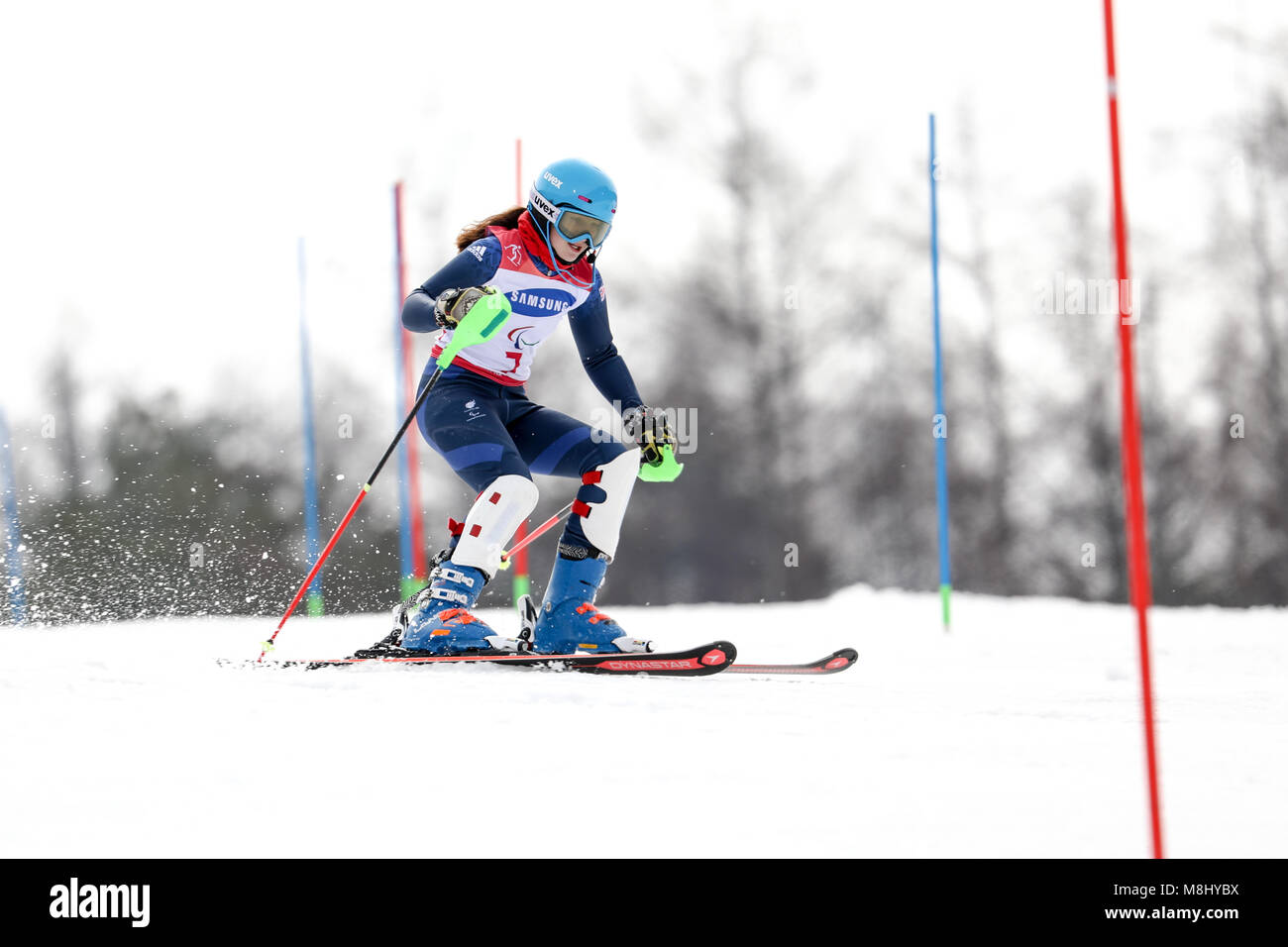 PyeongChang 18. März. Slalom der Frauen. Mannschaft GB-FITZPATRICK Menna, Guide: KEHOE Jennifer Credit: Marco Ciccolella/Alamy leben Nachrichten Stockfoto