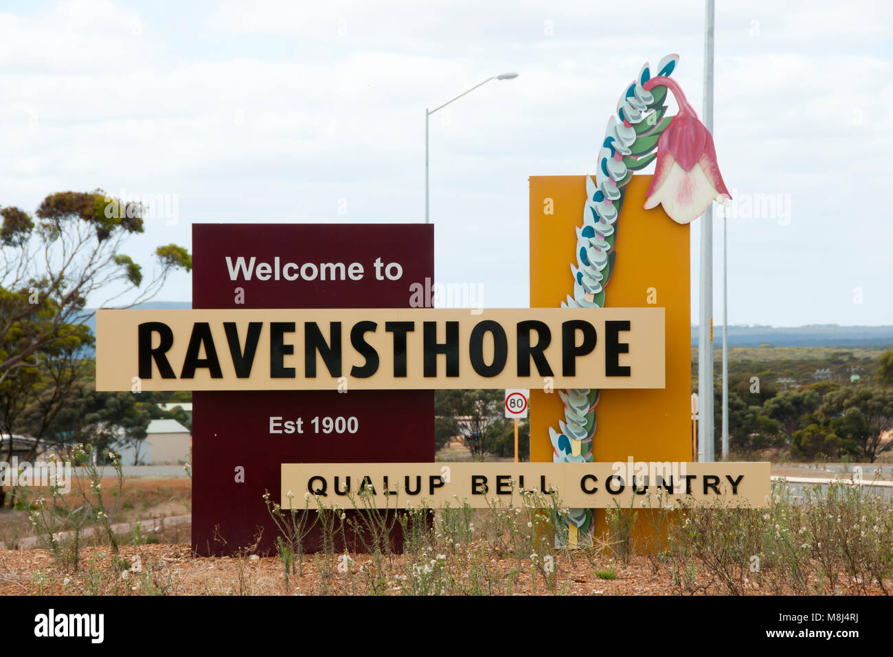 Ravensthorpe Willkommen Schild - Australien Stockfoto