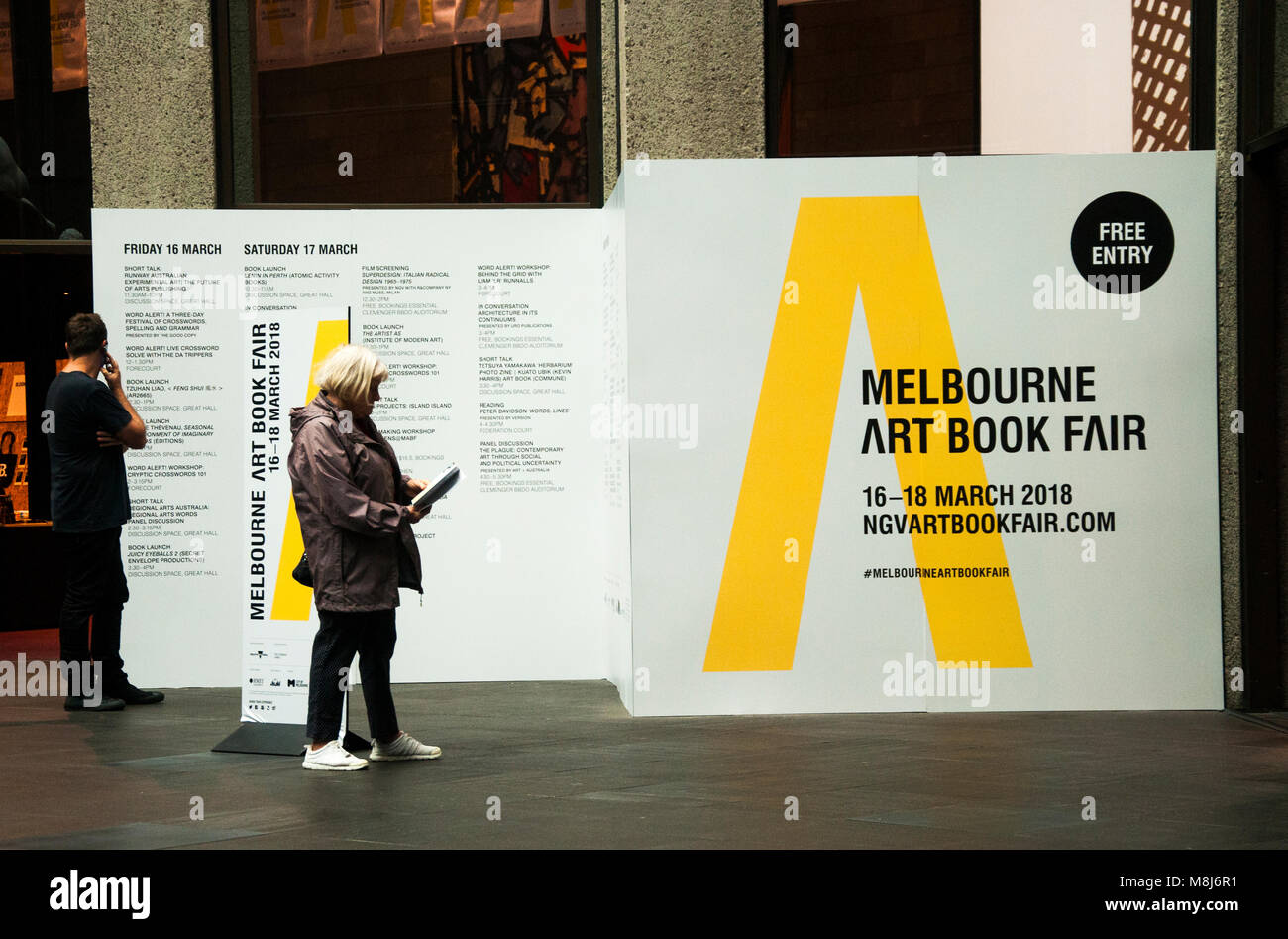 Melbourne Kunst Buchmesse, März 2018, "gemeinsam kreative aufstrebenden und bereits etablierten Verlage, Künstler und Autoren, die in der National Gallery von Victoria, Australien Stockfoto