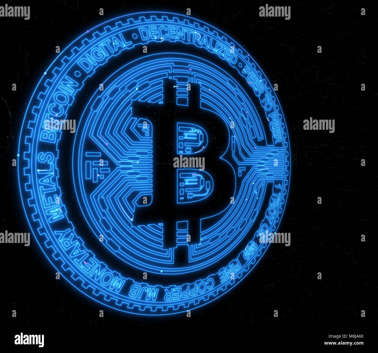 Digitales Geld bitcoin auf das neuronale Netzwerk Hintergrund Stockfoto